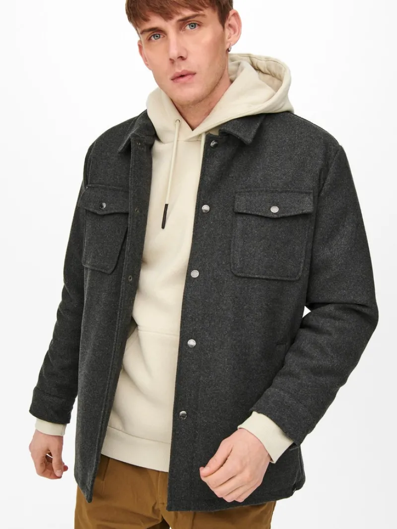 Only & Sons Jacken*ONSCREED LOOSE WOOL JACKET OTW Dark Grey Melange