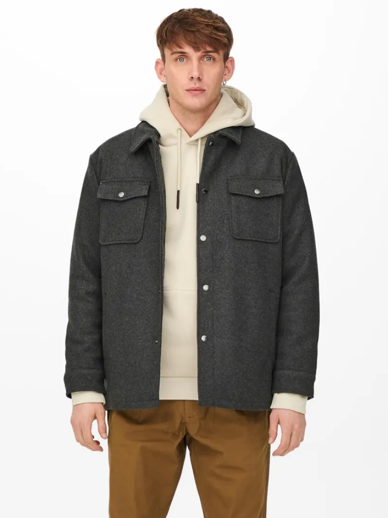 Only & Sons Jacken*ONSCREED LOOSE WOOL JACKET OTW Dark Grey Melange