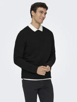 Only & Sons Pullover & Sweatshirts*ONSETHAN LIFE REG 7 CREW KNIT NOOS Black