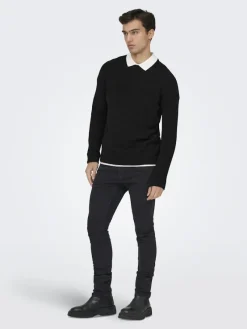 Only & Sons Pullover & Sweatshirts*ONSETHAN LIFE REG 7 CREW KNIT NOOS Black