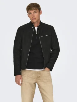 Only & Sons Jacken*ONSGUS FAUX SUEDE RACER JACKET OTW NOOS Black