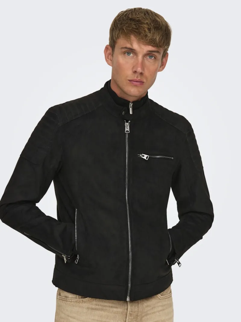 Only & Sons Jacken*ONSGUS FAUX SUEDE RACER JACKET OTW NOOS Black