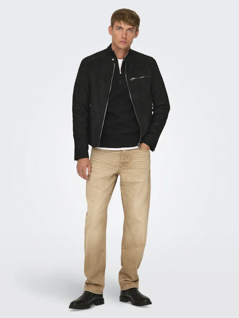 Only & Sons Jacken*ONSGUS FAUX SUEDE RACER JACKET OTW NOOS Black