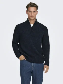 Only & Sons Pullover & Sweatshirts*ONSJOIN REG LS HIGH NECK KNIT CAMP Dark Sapphire