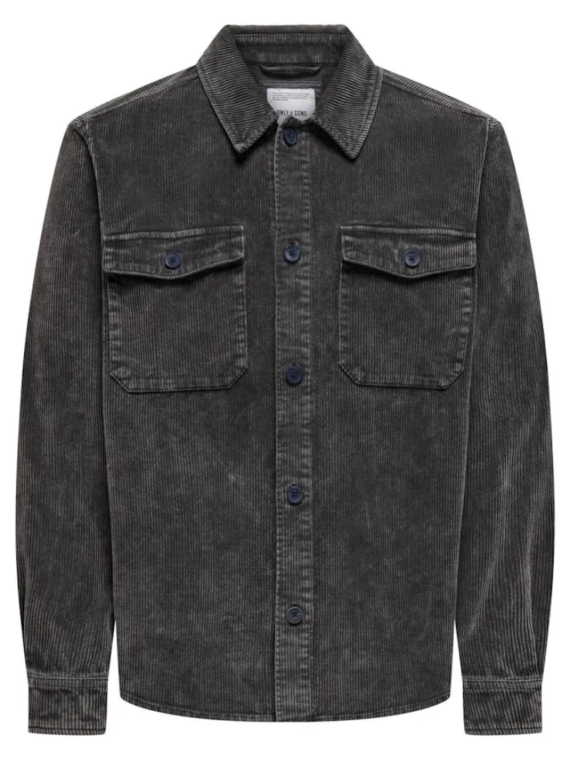Only & Sons Hemden*ONSMARLON 8W WASH CORD OVERSHIRT grey pinstripe
