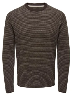 Only & Sons Pullover & Sweatshirts*ONSNIGUEL REG 12 STRIPE CREW KNIT Hot Fudge