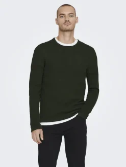 Only & Sons Pullover & Sweatshirts*ONSPANTER REG 12 STRUC CREW KNIT NOOS dunkelgrün1