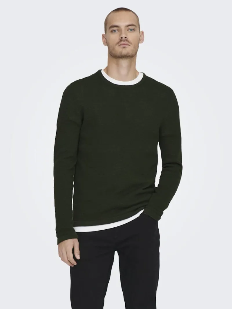 Only & Sons Pullover & Sweatshirts*ONSPANTER REG 12 STRUC CREW KNIT NOOS dunkelgrün1
