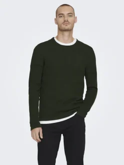 Only & Sons Pullover & Sweatshirts*ONSPANTER REG 12 STRUC CREW KNIT NOOS dunkelgrün1