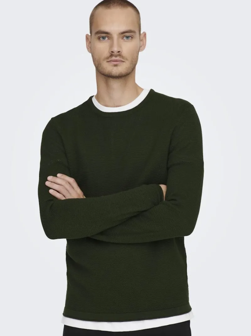 Only & Sons Pullover & Sweatshirts*ONSPANTER REG 12 STRUC CREW KNIT NOOS dunkelgrün1