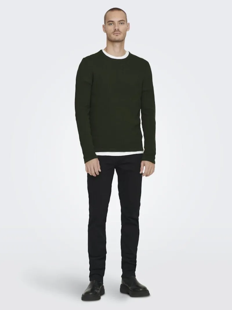 Only & Sons Pullover & Sweatshirts*ONSPANTER REG 12 STRUC CREW KNIT NOOS dunkelgrün1