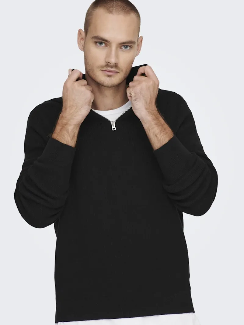 Only & Sons Pullover & Sweatshirts*ONSPHIL REG 12 STRUC HALF ZIP KNIT NOOS Black