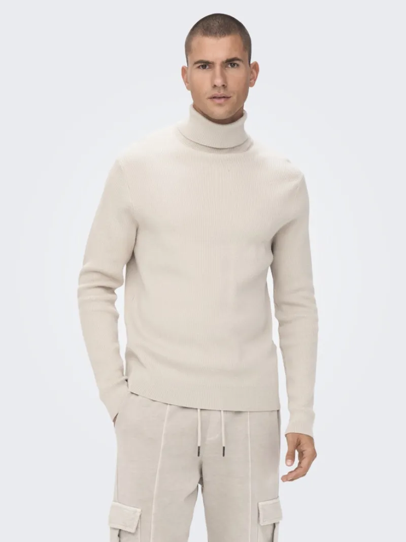 Only & Sons Pullover & Sweatshirts*ONSPHIL REG 12 STRUC ROLL NECK KNIT Silver Lining