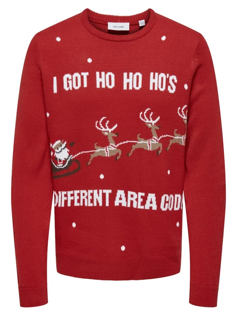 Only & Sons Pullover & Sweatshirts*ONSXMAS REG 5 PLACEMENT CREW KNIT pompeian red1