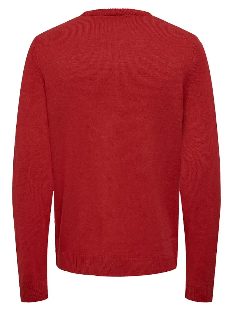 Only & Sons Pullover & Sweatshirts*ONSXMAS REG 5 PLACEMENT CREW KNIT pompeian red1