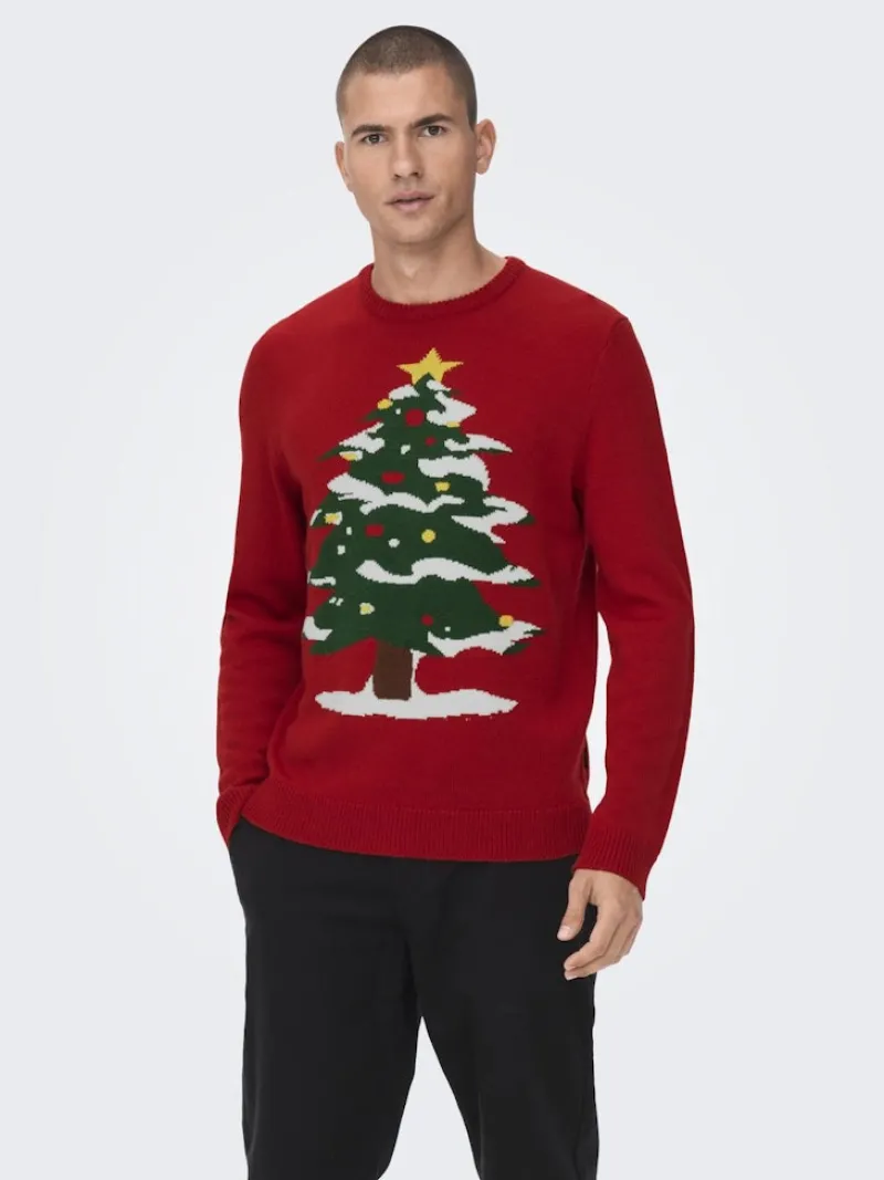 Only & Sons Pullover & Sweatshirts*ONSXMAS REG FUNNY CREW KNIT Pompeian Red