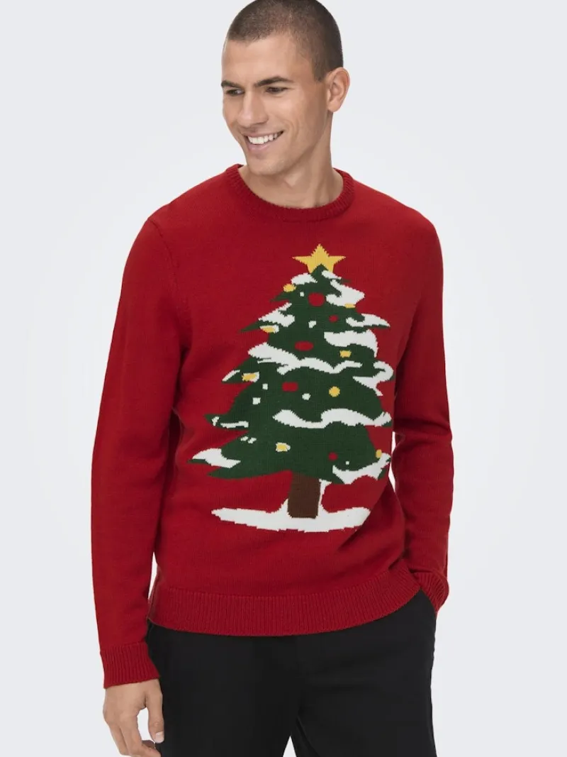 Only & Sons Pullover & Sweatshirts*ONSXMAS REG FUNNY CREW KNIT Pompeian Red