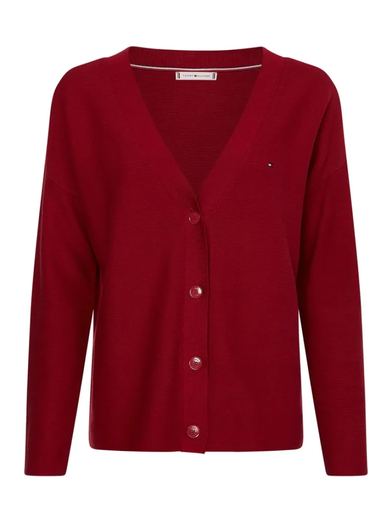 Tommy Hilfiger Pullover & Sweatshirts*ORG CO TEXTURE V-NK CARDIGAN raspberry juice