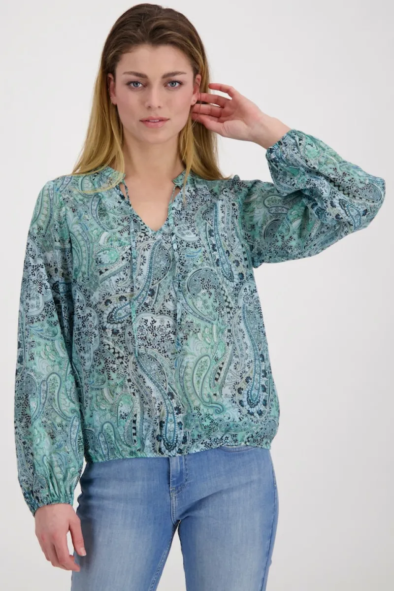 Monari Blusen*Paisley Muster Bluse mit Gummizug fresh mint gemustert