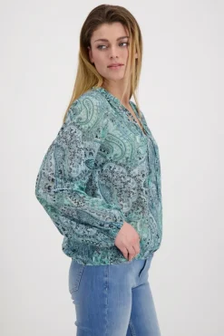 Monari Blusen*Paisley Muster Bluse mit Gummizug fresh mint gemustert