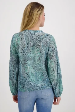 Monari Blusen*Paisley Muster Bluse mit Gummizug fresh mint gemustert
