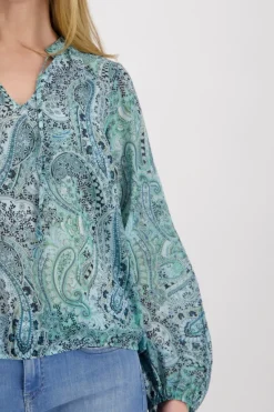 Monari Blusen*Paisley Muster Bluse mit Gummizug fresh mint gemustert