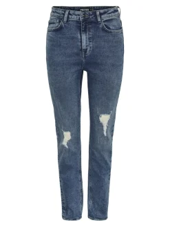 Pieces Jeans*PCBELLA HW TAP DEST ANK JEANS MB NOOS Medium Blue Denim