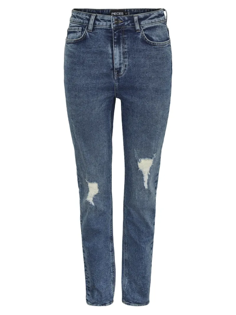 Pieces Jeans*PCBELLA HW TAP DEST ANK JEANS MB NOOS Medium Blue Denim
