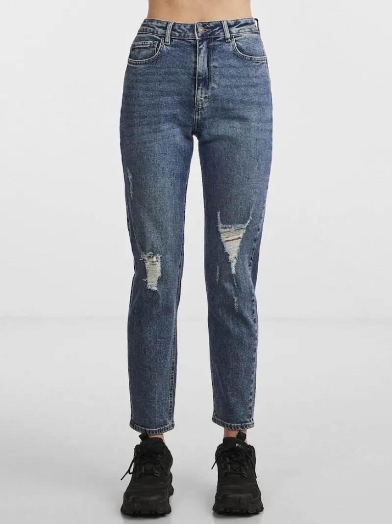 Pieces Jeans*PCBELLA HW TAP DEST ANK JEANS MB NOOS Medium Blue Denim