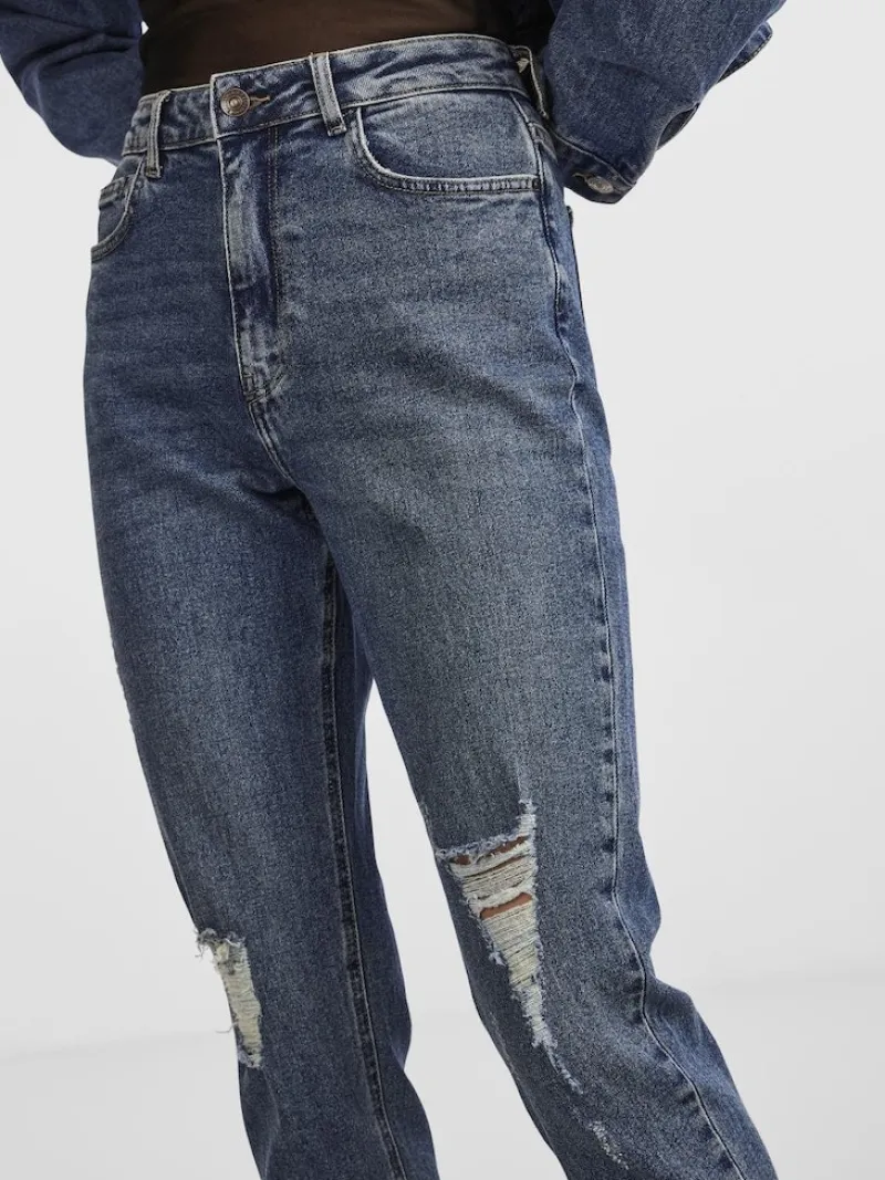 Pieces Jeans*PCBELLA HW TAP DEST ANK JEANS MB NOOS Medium Blue Denim