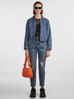 Pieces Jeans*PCBELLA HW TAP DEST ANK JEANS MB NOOS Medium Blue Denim