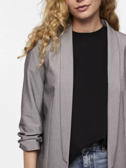 Pieces Jacken*PCBOSELLA 3/4 BLAZER NOOS BC Light Grey Melange