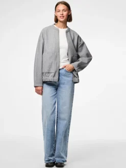 Pieces Jacken*PCDEBBIE LS BOMBER JACKET NOOS BC Light Grey Melange