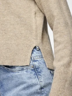 Pieces Pullover & Sweatshirts*PCMALOU LS O-NECK CUTLINE KNIT NOOS BC taupe gray