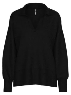 Pieces Pullover & Sweatshirts*PCMALOU LS POLO KNIT NOOS BC Black
