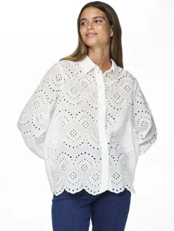 Pieces Blusen*PCVILDE LS SHIRT WVN NOOS Bright White