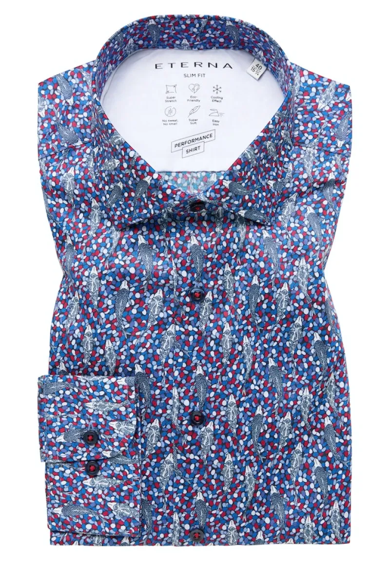 ETERNA Hemden|Big Boys*Performance Shirt Stretch Langarm Blau