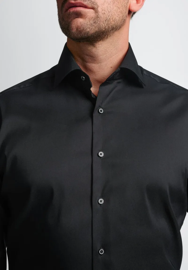 ETERNA Hemden|Big Boys*Performance Shirt Twill-Stretch Langarm Schwarz
