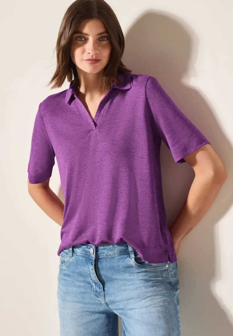 Cecil Shirts*Poloshirt in Leinen-Optik magenta lacquer