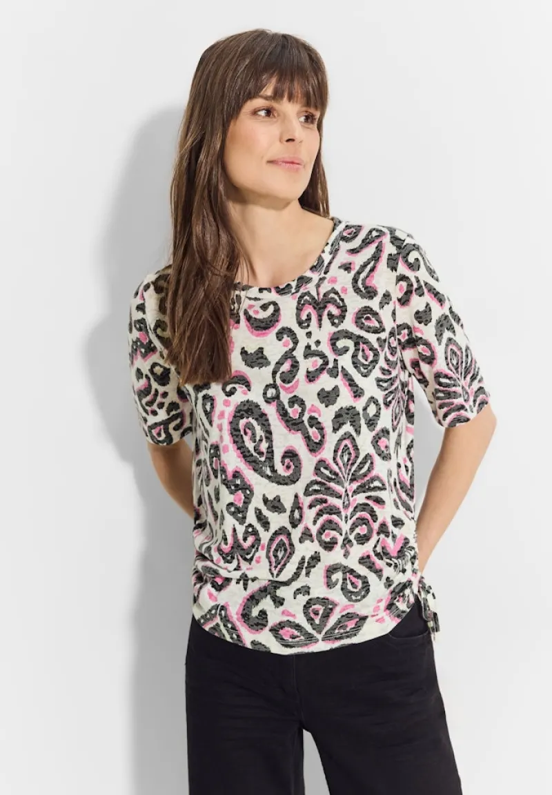 Cecil Shirts*Print Burn Out T-Shirt vanilla white