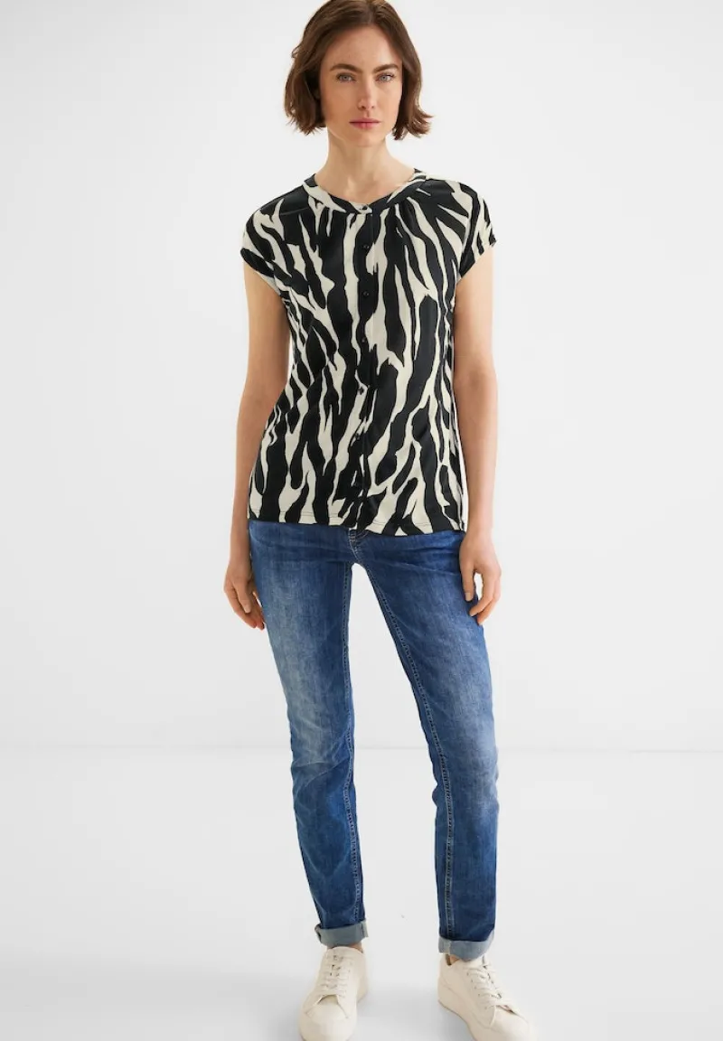 Street One Shirts*Printshirt mit Knopfleiste Black