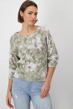 Monari Pullover & Sweatshirts*Pullover mit Blumenmuster sage gemustert