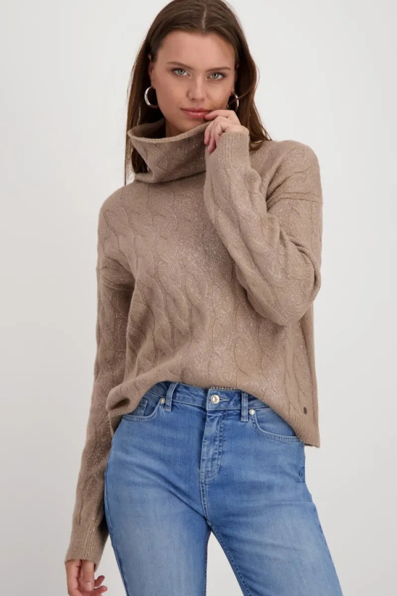 Monari Pullover & Sweatshirts*Pullover mit Glitzerdruck milk chocolate