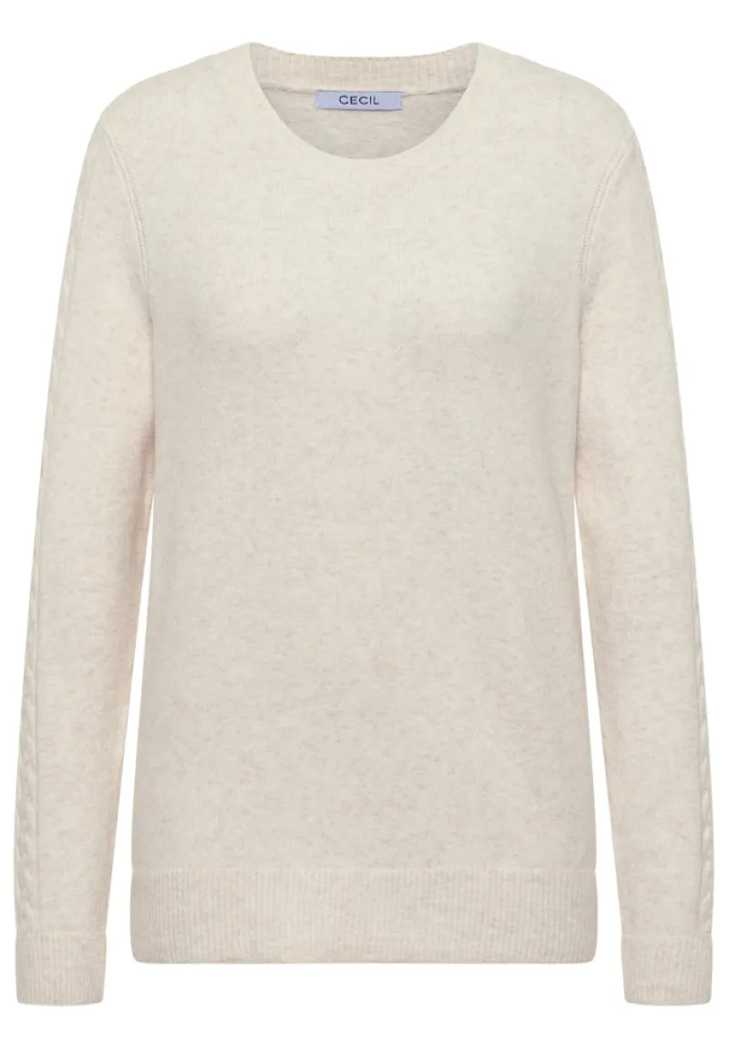 Cecil Pullover & Sweatshirts*Pullover mit Strickdetail oat milk beige melange