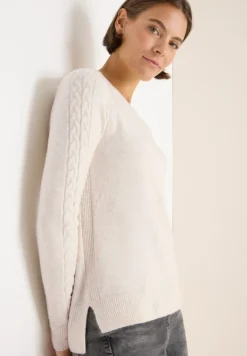 Cecil Pullover & Sweatshirts*Pullover mit Strickdetail oat milk beige melange