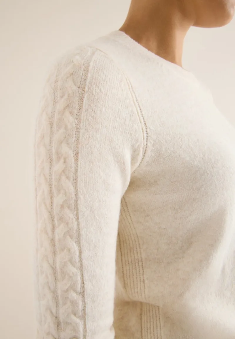 Cecil Pullover & Sweatshirts*Pullover mit Strickdetail oat milk beige melange