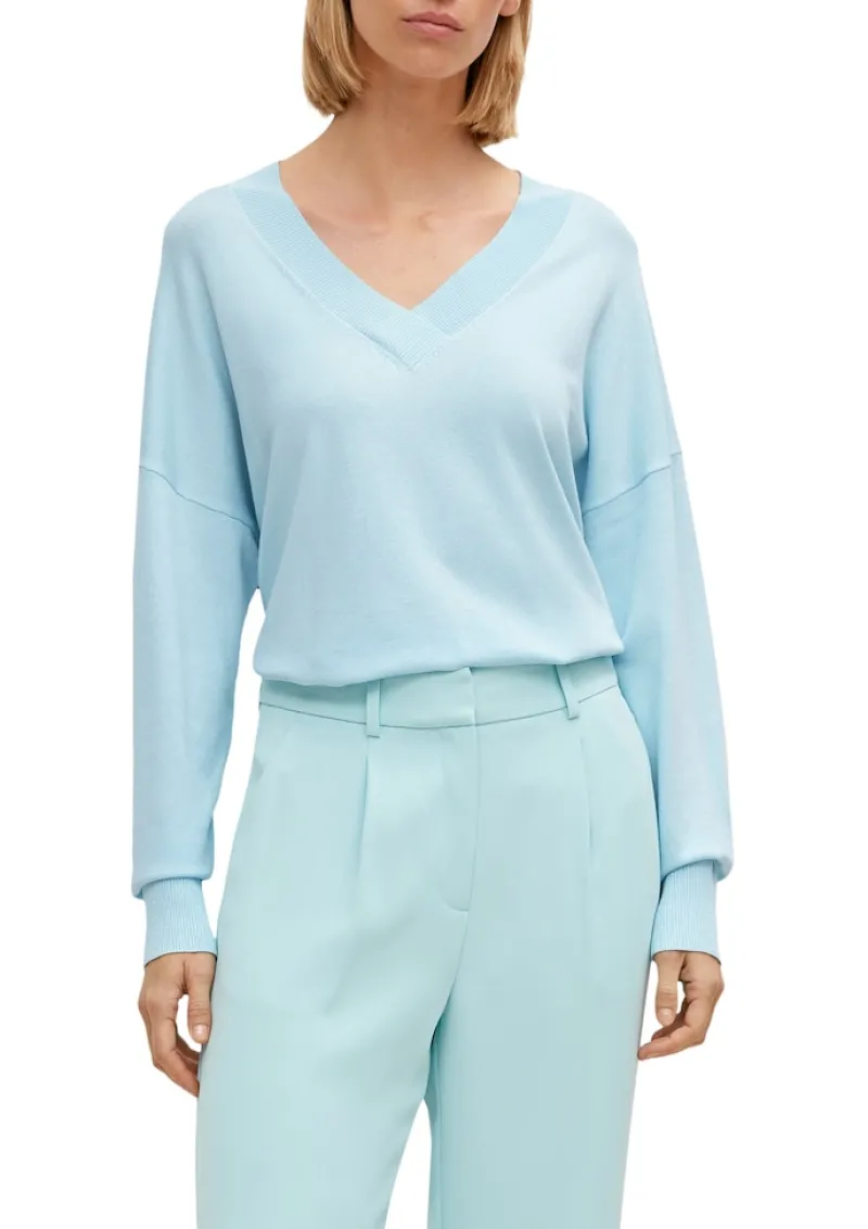 Comma Pullover & Sweatshirts*Pullover mit V-Ausschnitt aus Viskosemix Blau