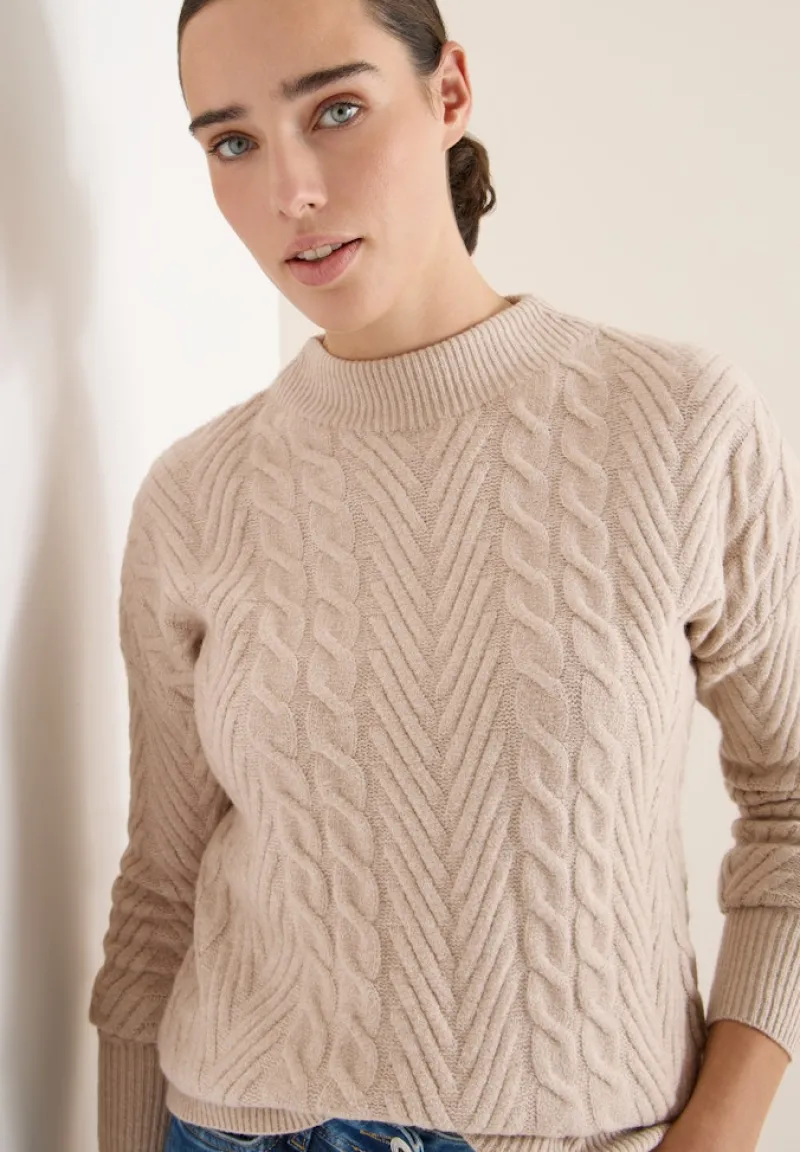Cecil Pullover & Sweatshirts*Pullover mit Zopfmuster sandalwood beige melange