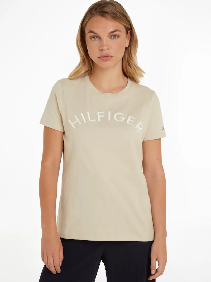 Tommy Hilfiger Shirts*REG HILFIGER VARSITY EMB C-NK SS light sandalwood