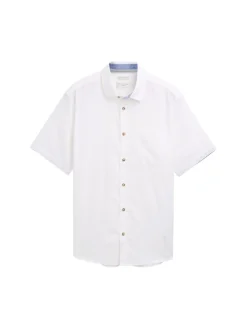 Tom Tailor Hemden|Big Boys*Regular Fit Kurzarmhemd mit Leinenanteil white